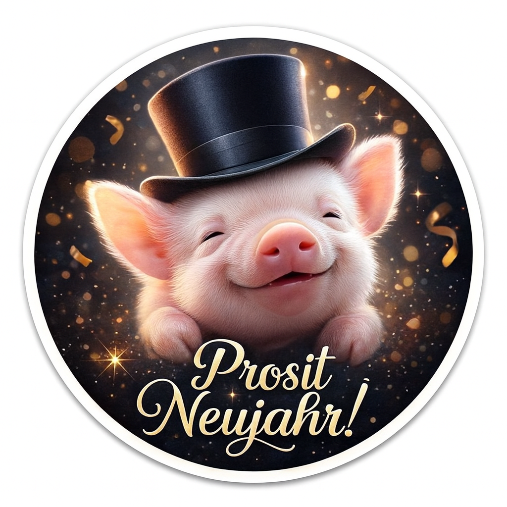 Keksaufleger „Prosit Neujahr“ – Schwein mit Zylinder