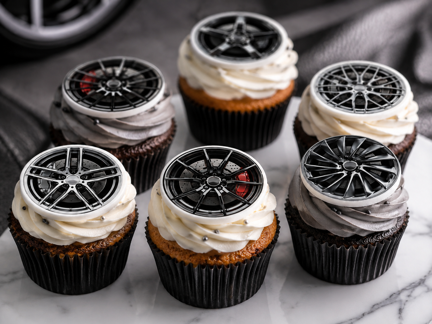 Muffinaufleger Autofelgen aus Fondant Ø 5,5 cm – A4 Bogen