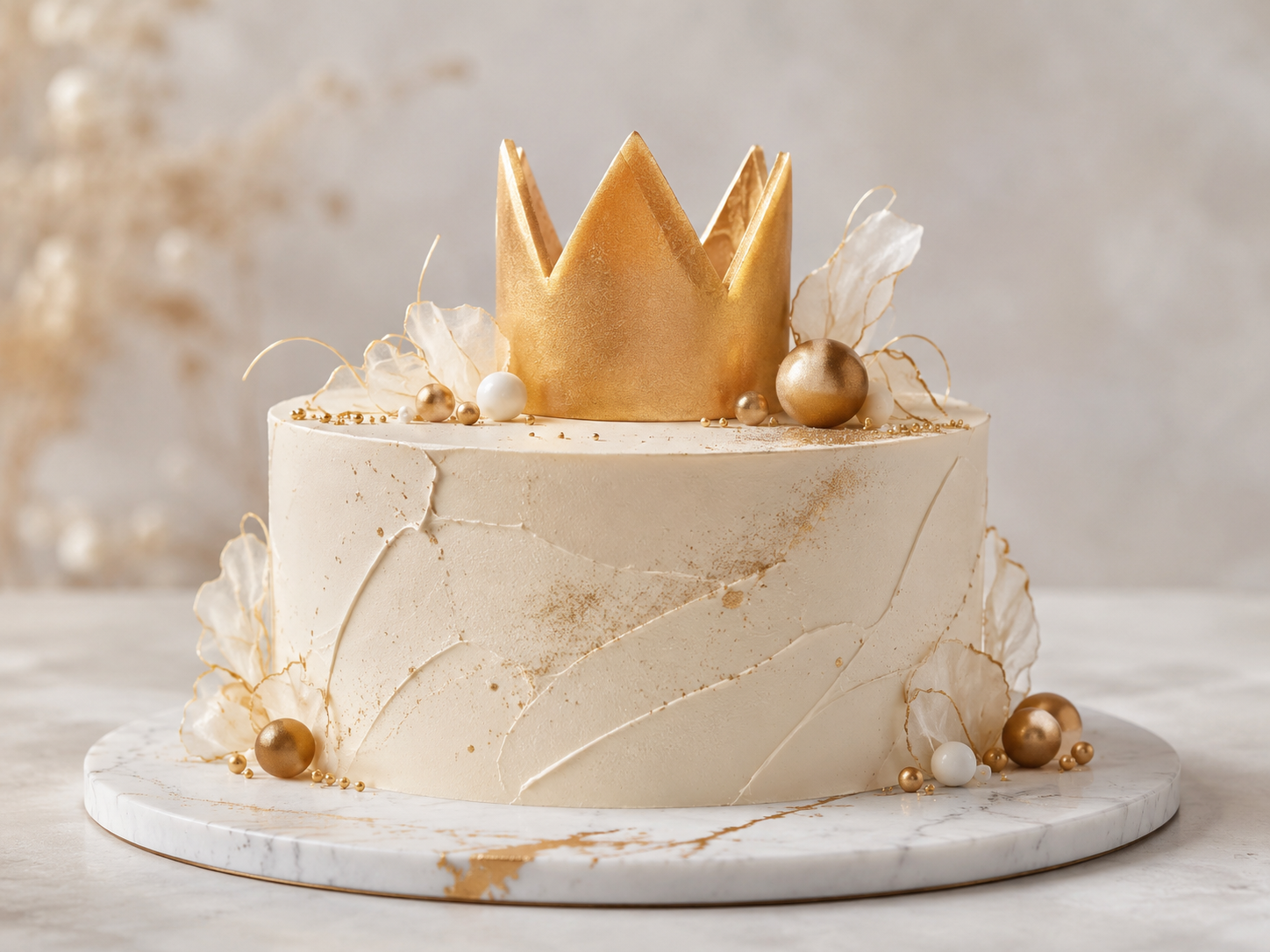 Goldene Zuckerkrone – essbare Tortendeko für Prinzessinnentorten 8 cm