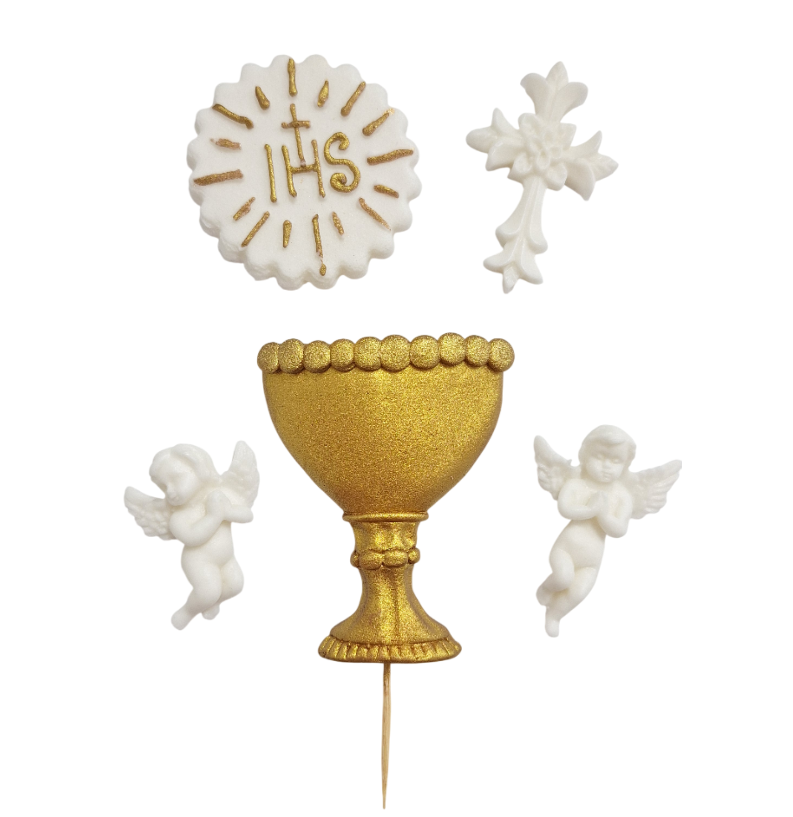 Zuckerdekoration zur Kommunion – Kelch, Kreuz & betende Engel