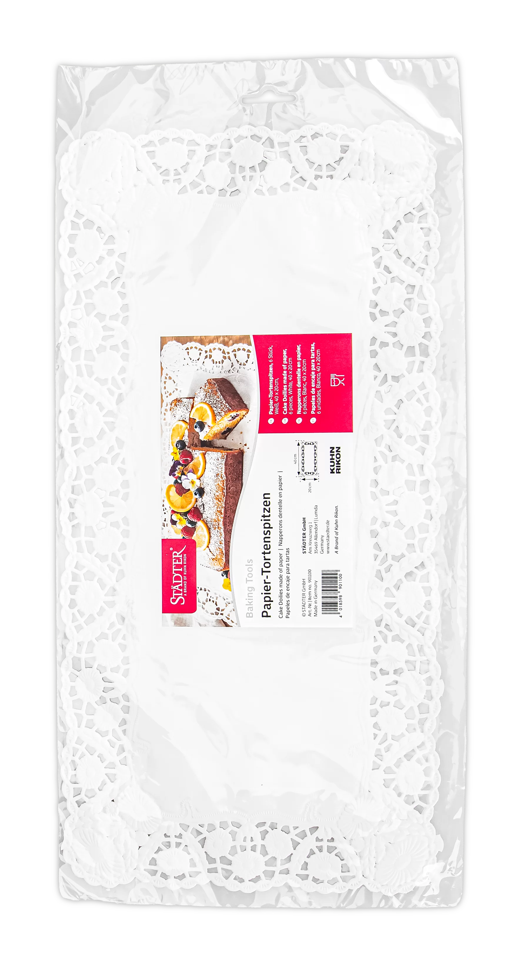 Tortenspitze rechteckig 40 × 20 cm – Weiß – 6 Stück