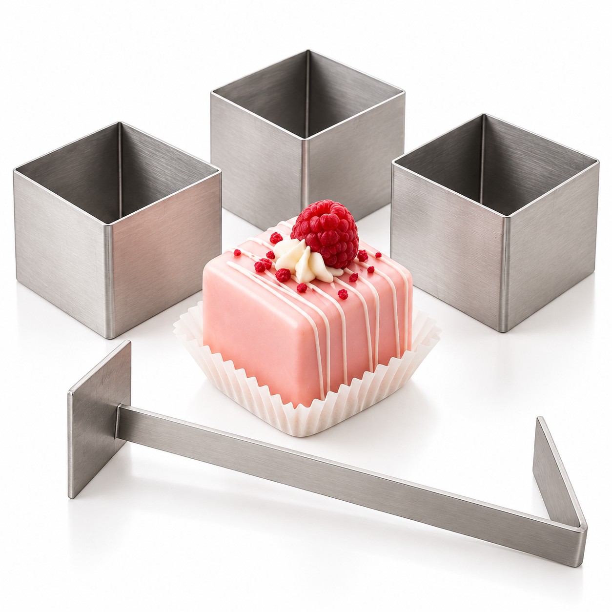 Punschkrapferl- & Petit-Fours-Formen eckig mit Stößel – 3er Set, 3,5 × 3,5 cm