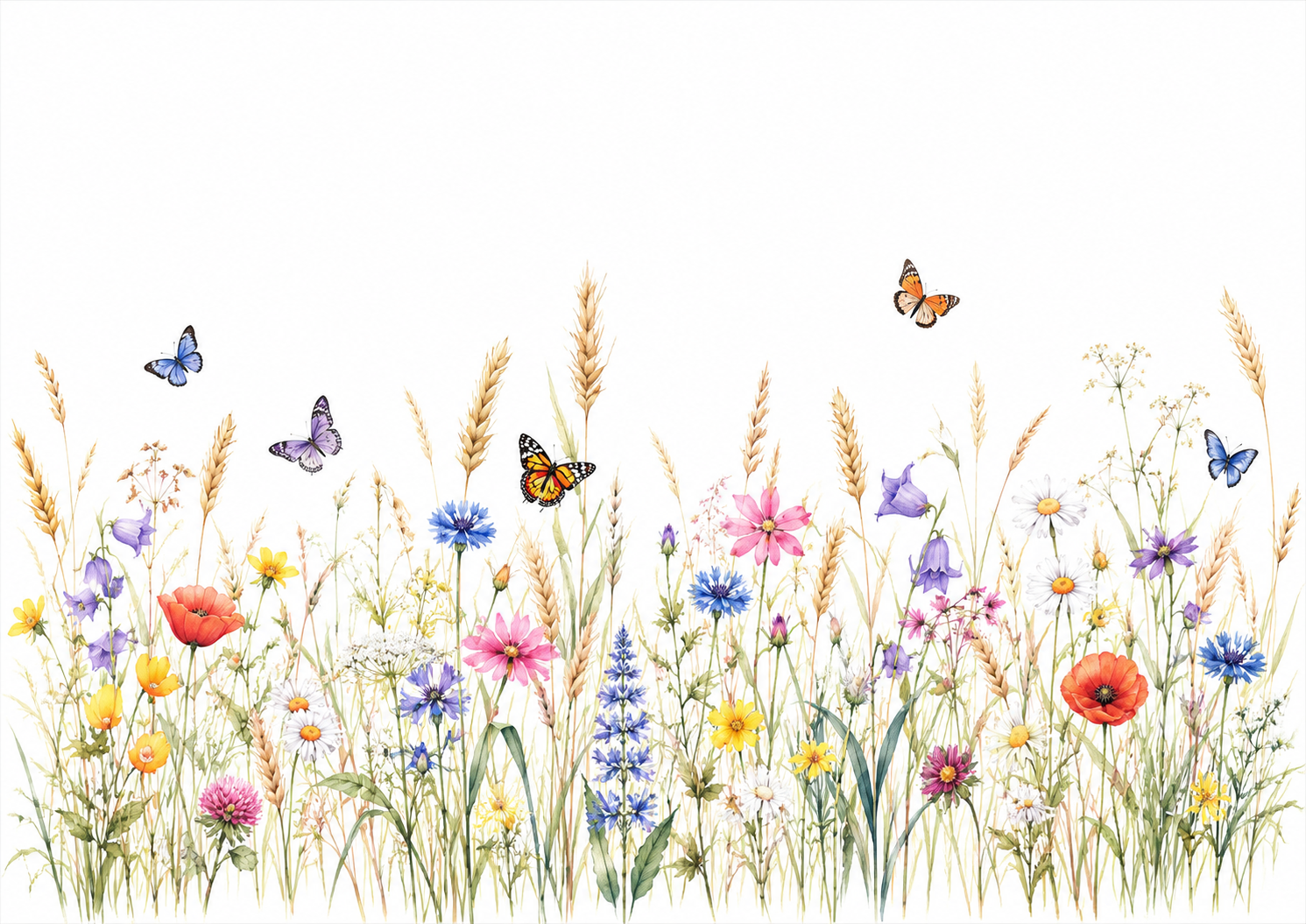 Dekofondant Blumenwiese mit Schmetterlingen – essbare Tortenumrandung