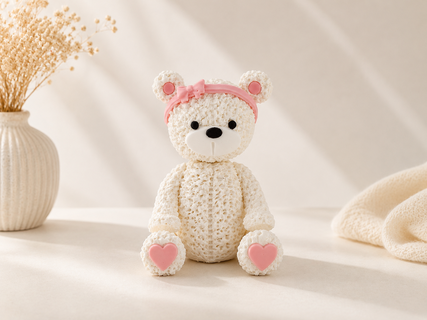 Teddy-Bär weiß mit rosa Schleife und Herzen