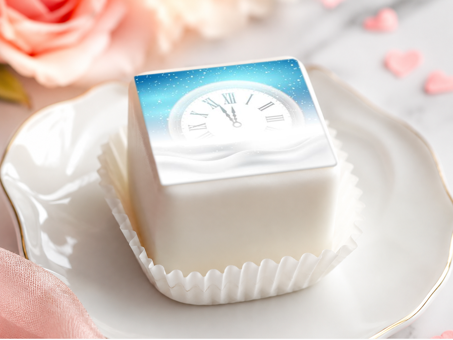 Petit Four & Punschkrapfen Aufleger Silvester – 24 Stück ca. 4 × 4 cm