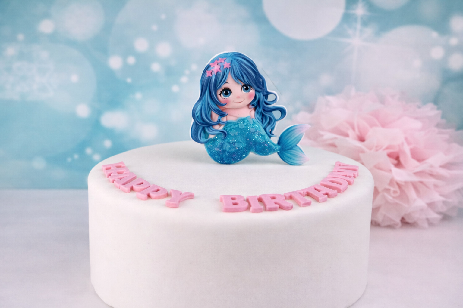 Cake Topper Meerjungfrau Blau – Tortendeko für Unterwasser- & Meerjungfrauen-Geburtstag
