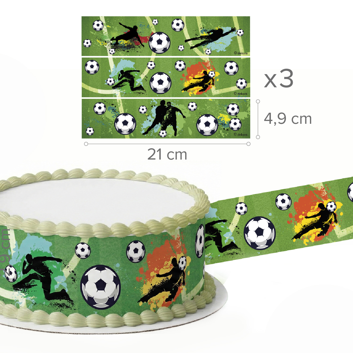 Essbares Tortenband Fußball A5 – Fußball Tortendeko für Geburtstagstorten