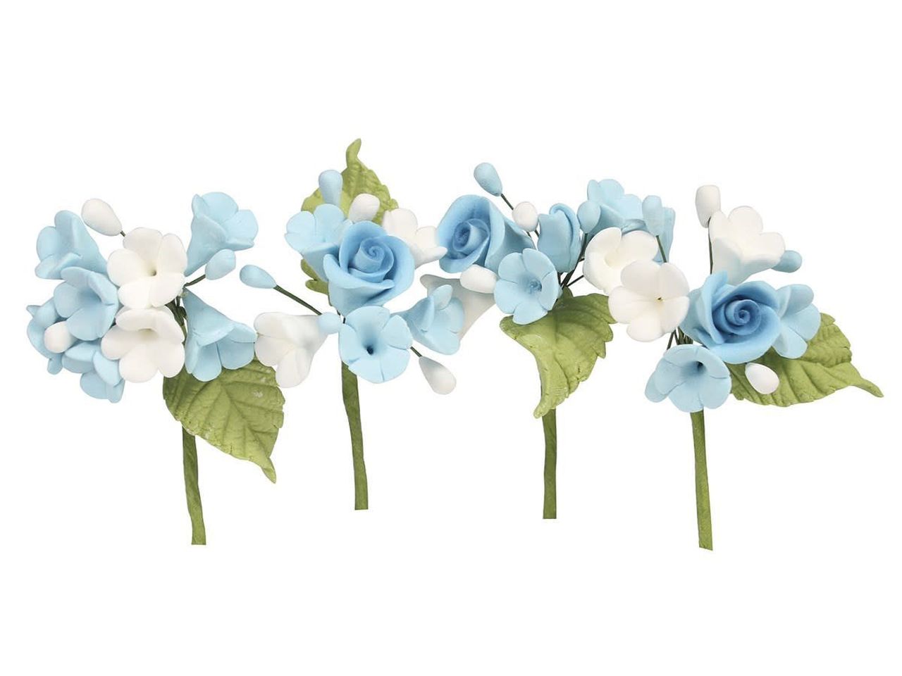 Zuckerrosen Bouquet Mini blau – 4 Rosen | Tortendeko Blumen
