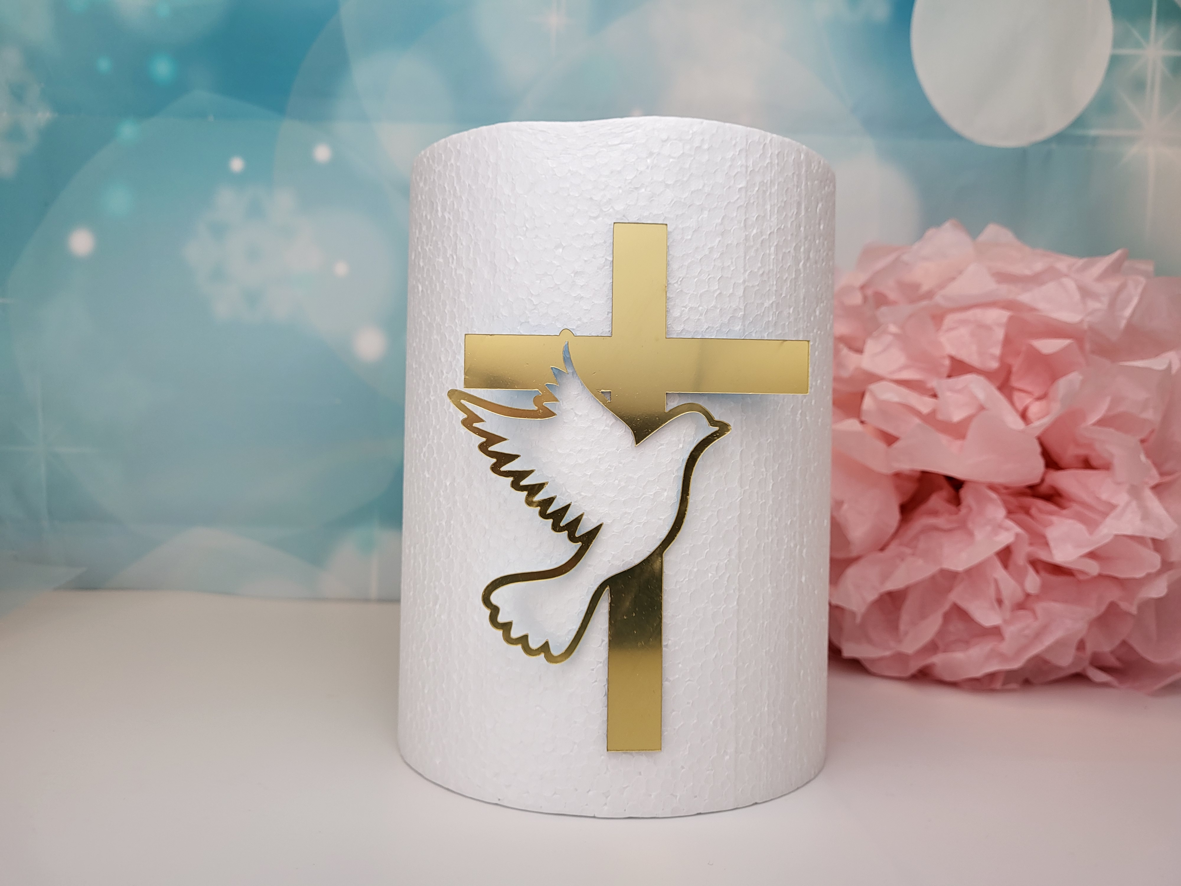 Cake Topper Kreuz mit Taube gold 