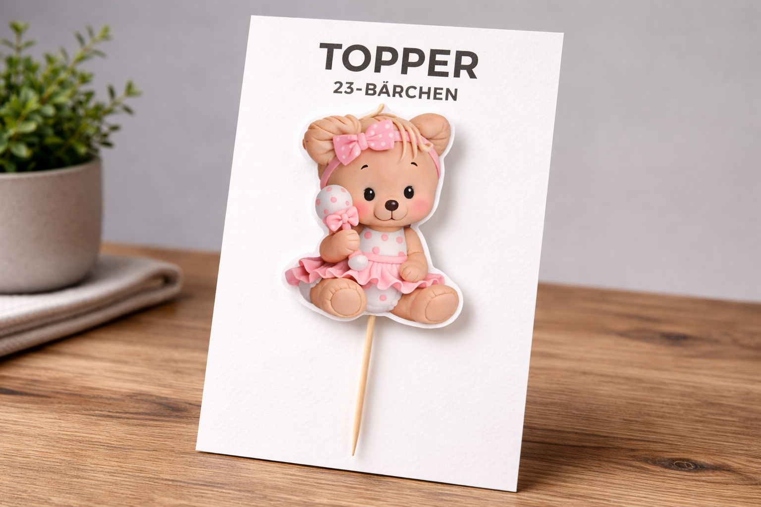 Caketopper Bärchen aus Fondant handgemacht – 9 cm Tortendeko zum Reinstecken