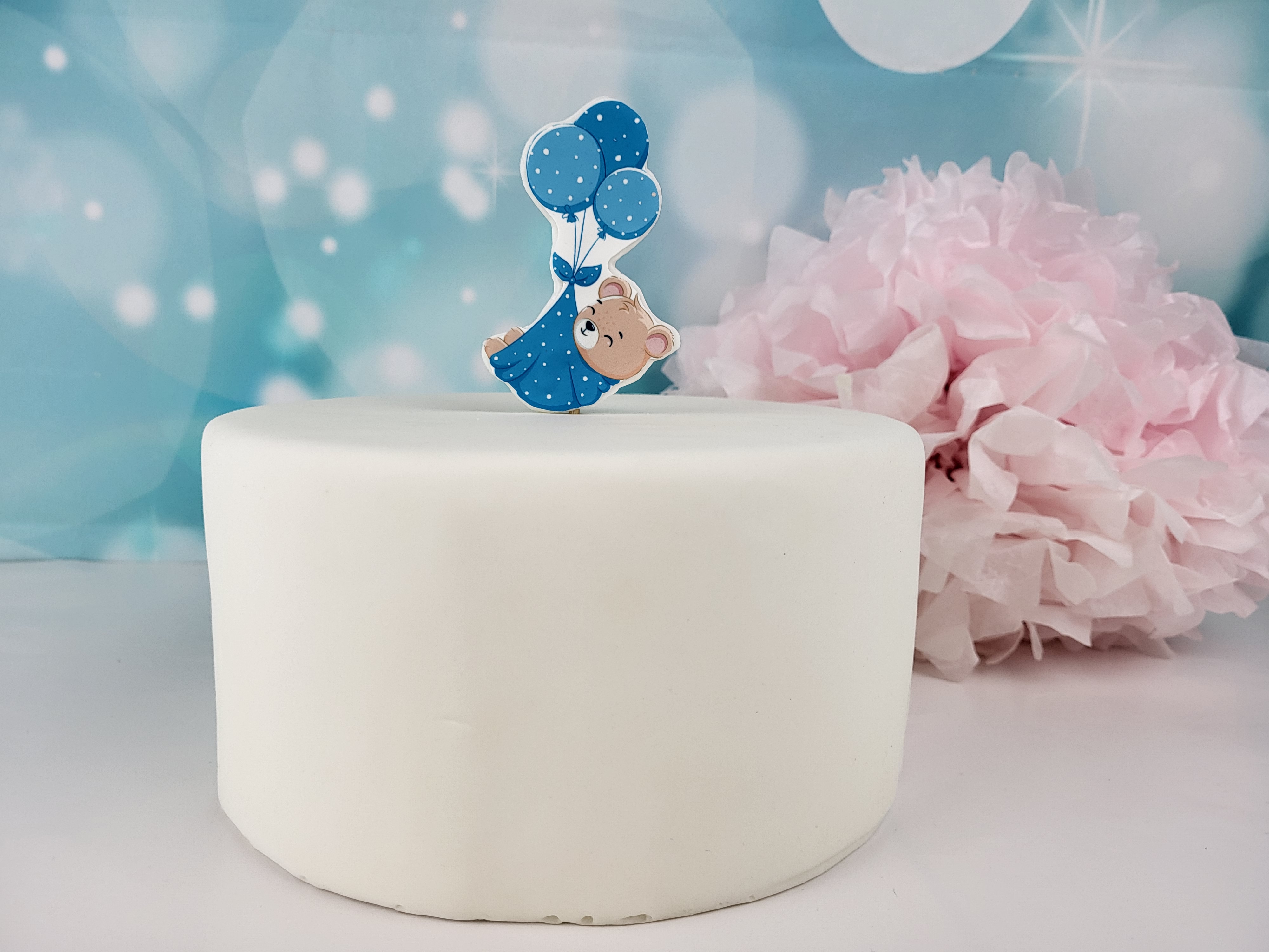 Cake Topper Bär mit Luftballons blau