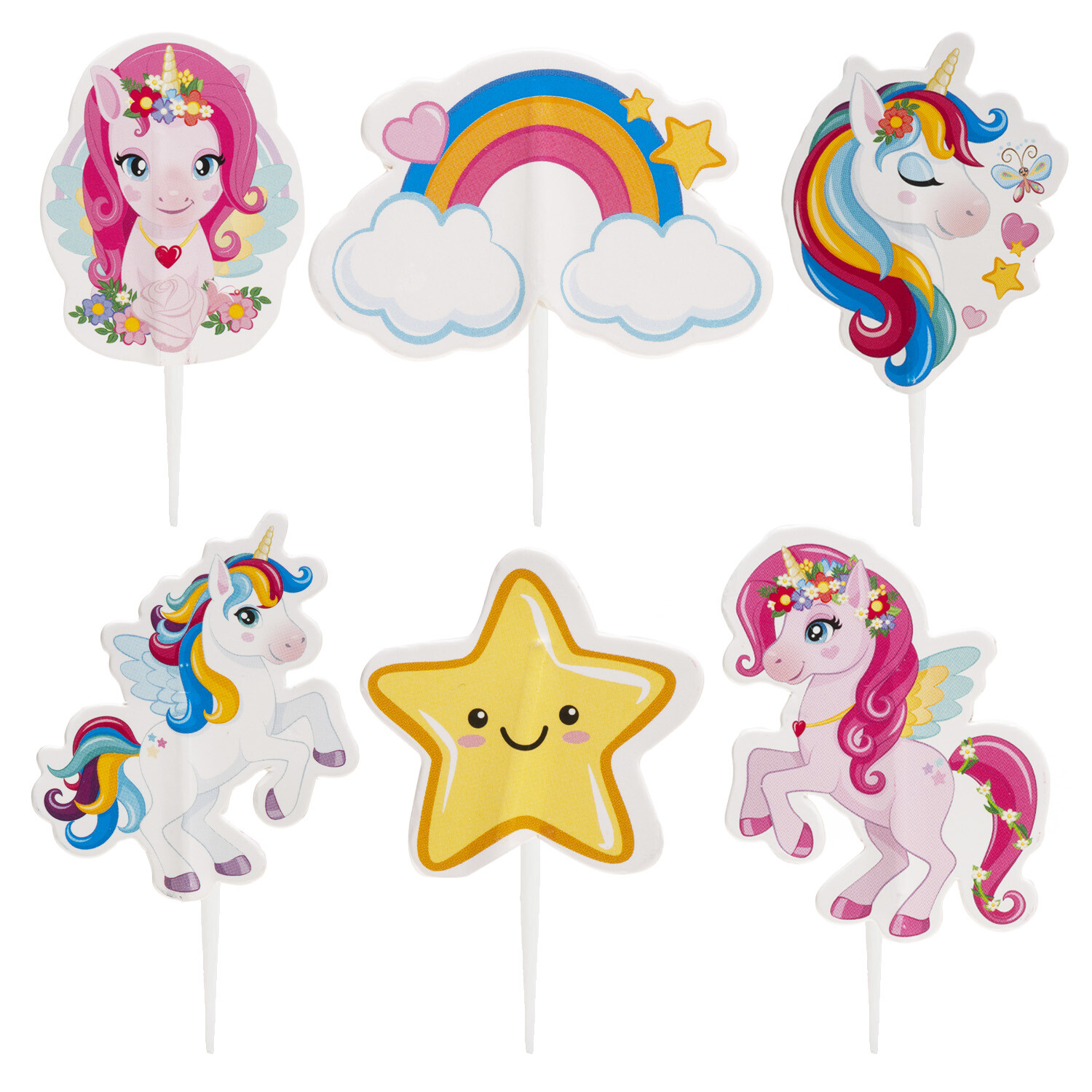 Einhorn Cupcake Topper – 30 Stück, 6 Motive