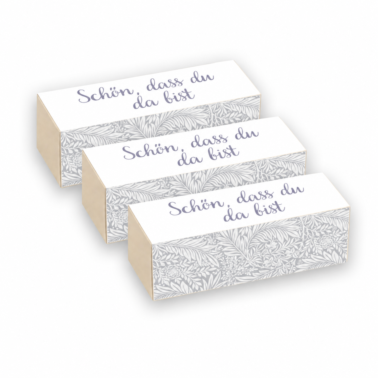 Pralinenverpackung „Schön, dass du da bist“ – elegante Schiebeverpackung für 3 Pralinen - 3er Set