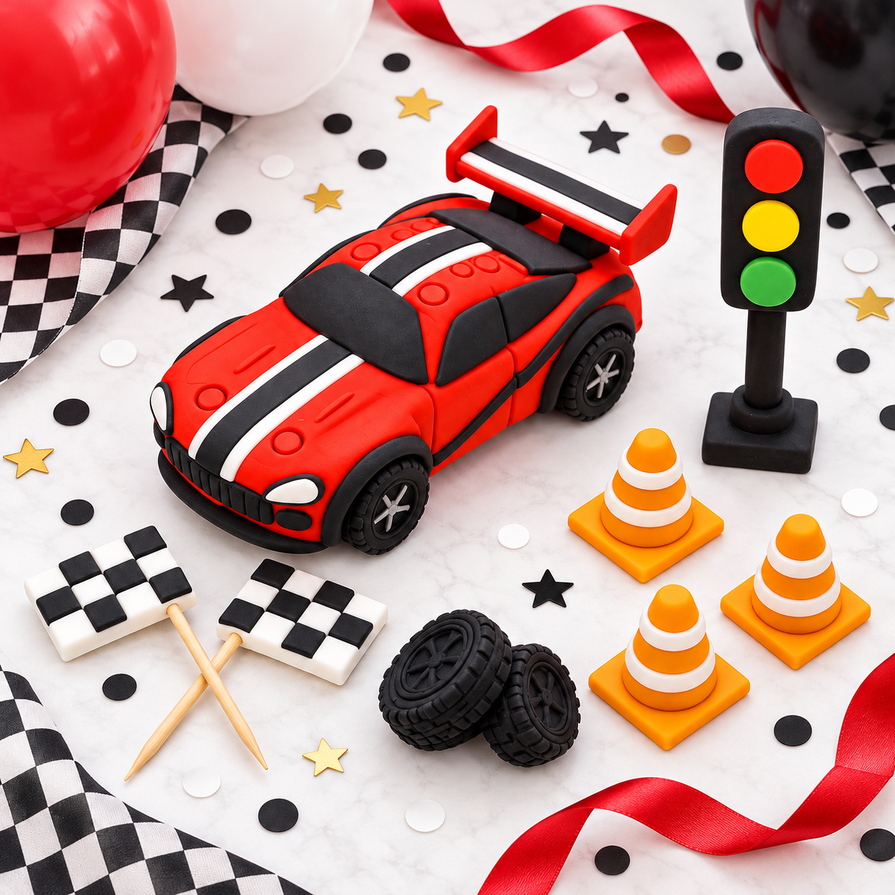 Tortendeko-Set Rennwagen mit Ampel – Motorsport & Rennstrecke