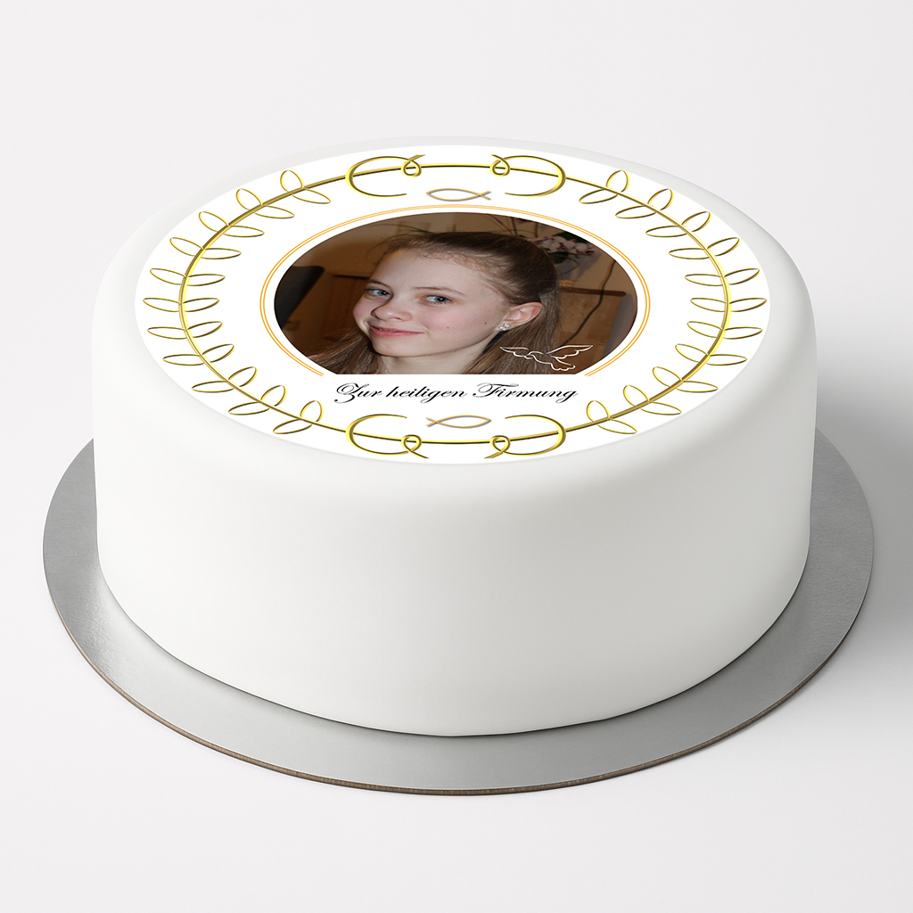 Tortenaufleger „Zur heiligen Firmung“ mit persönlichem Foto 