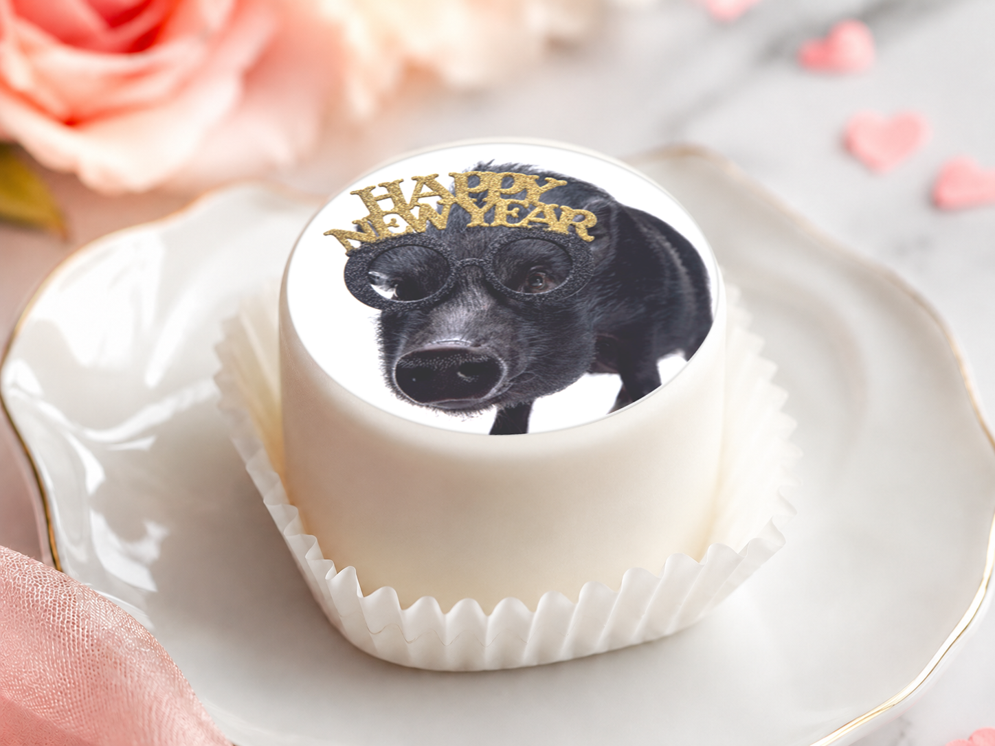 Petit Four & Punschkrapfen Aufleger Silvester – 24 essbare Aufleger