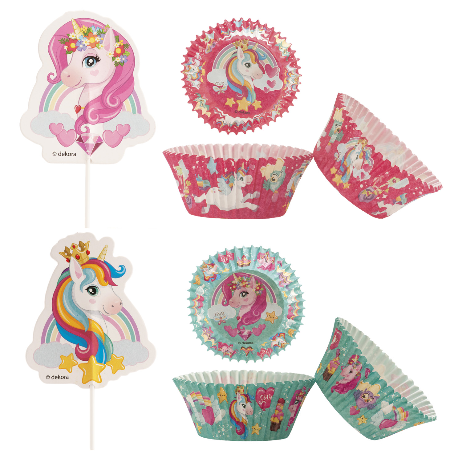 Einhorn Cupcake Set – 24 Förmchen + 24 Topper