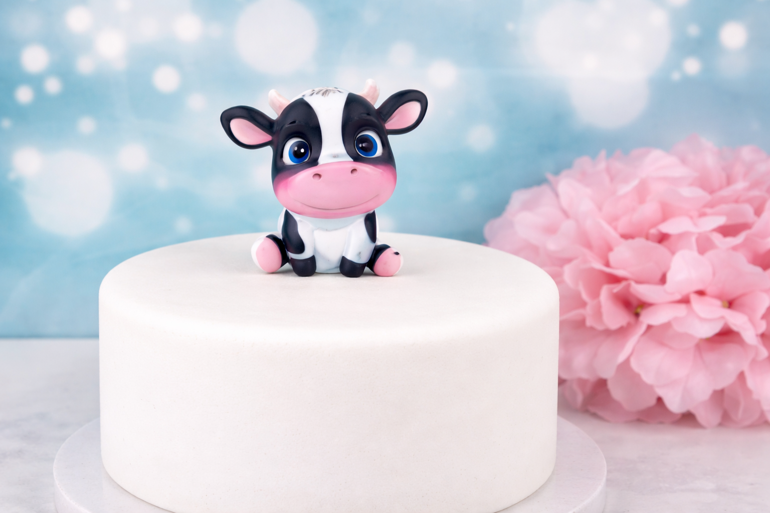 Cake Topper Kuh aus Fondant – handgefertigte Tortendekoration für Kinder- & Bauernhof-Torten