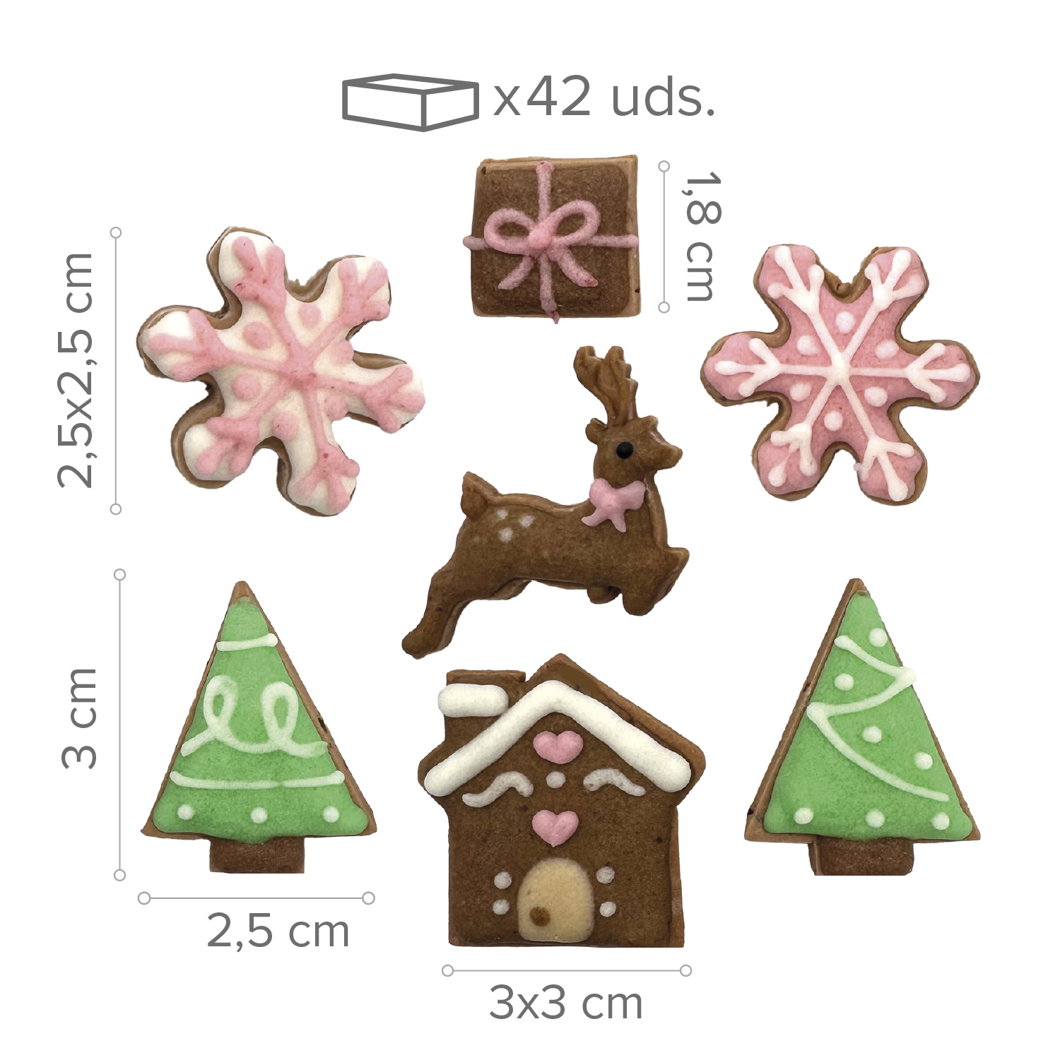 Zuckerdekor Weihnachtsdorf – 42 Stück essbare Weihnachtsdeko