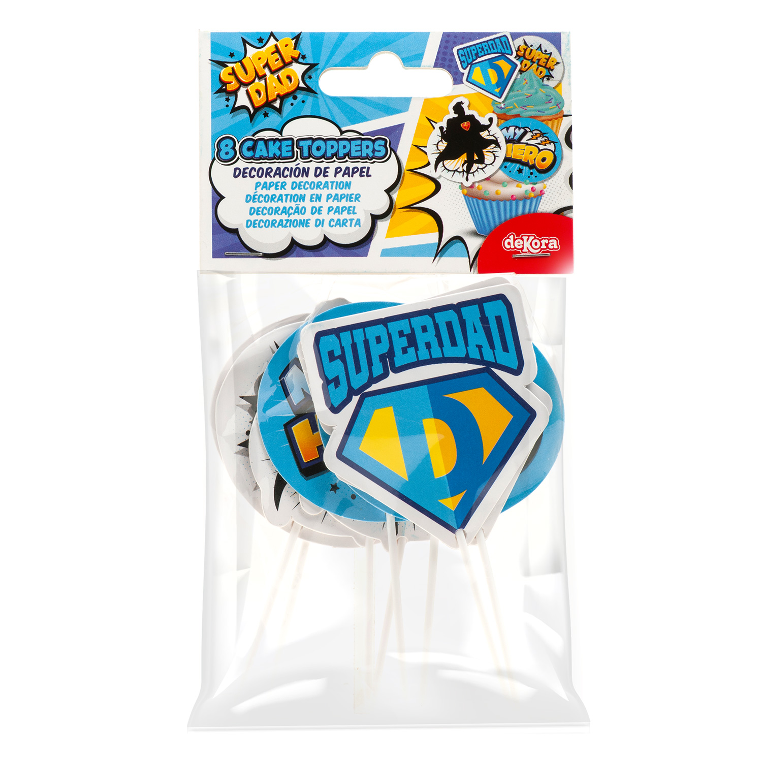 Super Dad Caketopper 8 Stück – Papier Tortenstecker mit 4 Motiven für Vatertag, Geburtstag & Papa-Torte