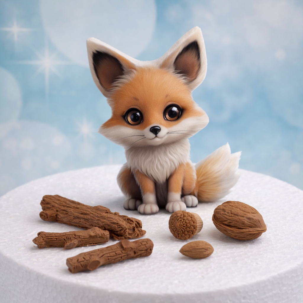 Cake Topper Fuchs mit Holz und Nüsse
