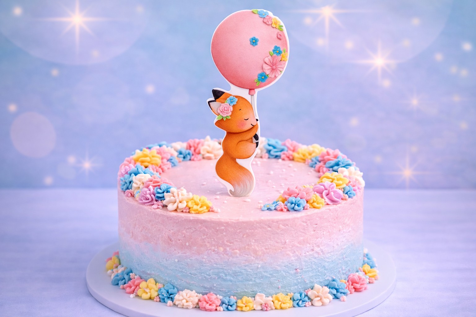 Essbarer Fuchs Cake Topper aus Fondant handgefertigt – Tortendeko mit Ballon zum Reinstecken
