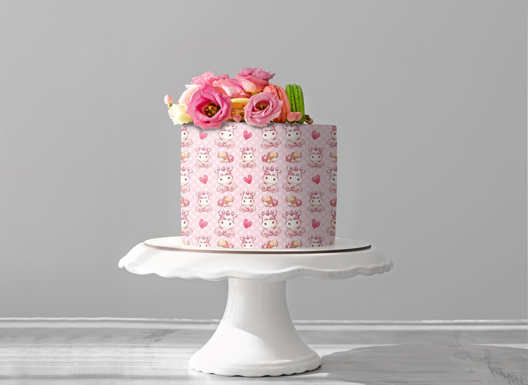 Deko Fondant Bär mit Herzen rosa