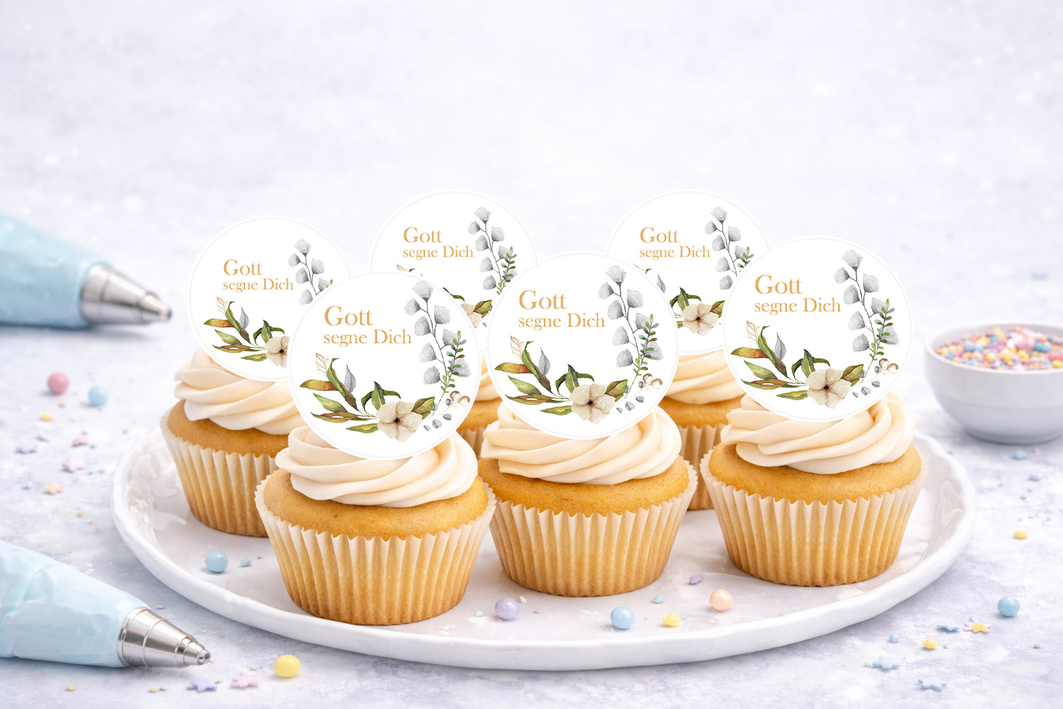 Essbare Muffinaufleger zur Erstkommunion mit christlichen Motiven für Cupcakes und Muffins