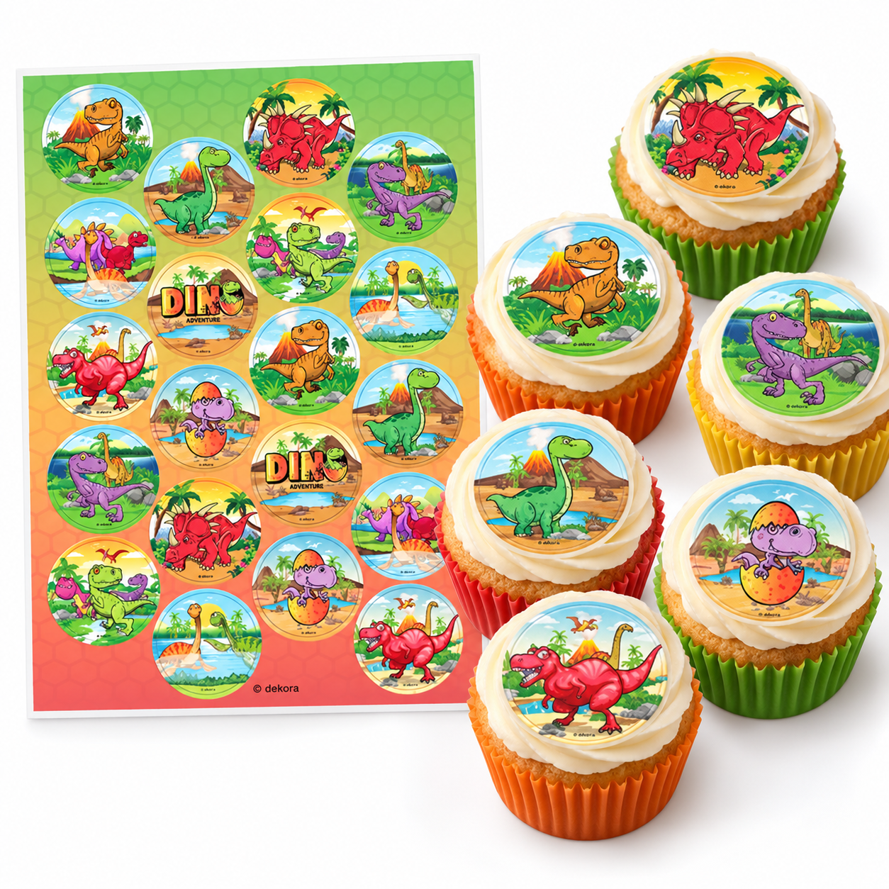 Dino Aufleger 20 Stück – Essbare Tortendeko aus Oblaten für Muffins & Kuchen