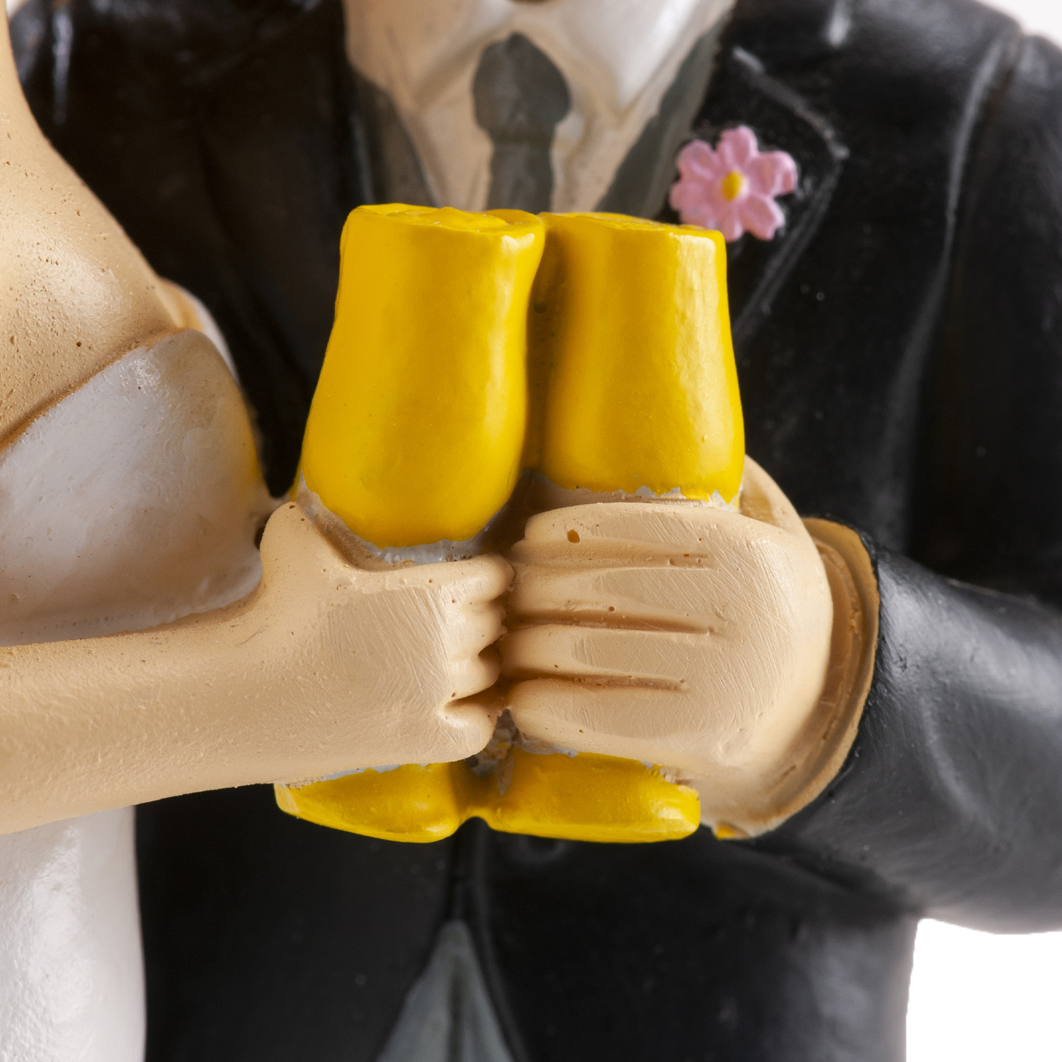 Hochzeitsfigur Brautpaar mit Sektgläsern & Kuss – 16 cm – Tortenfigur