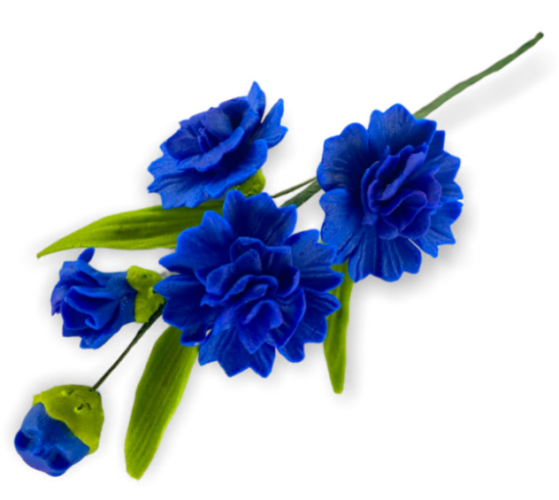 Zuckerblumen Bouquet – Kornblumen Blau mit Blättern – Handgemacht