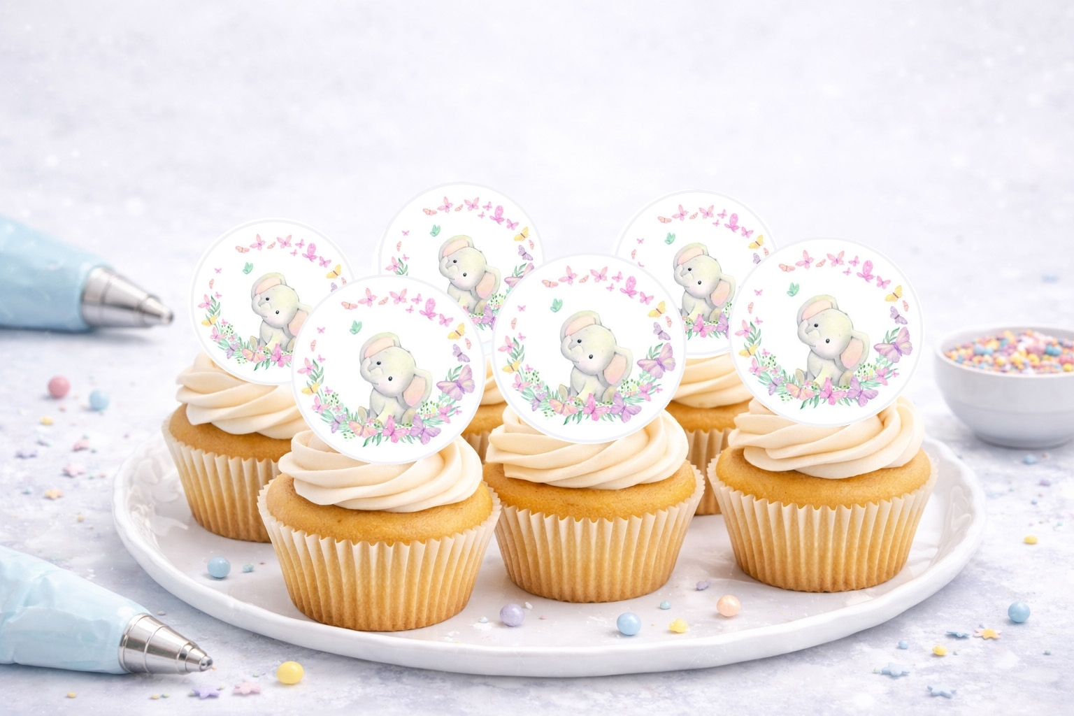 Muffinaufleger Elefant mit Blumen