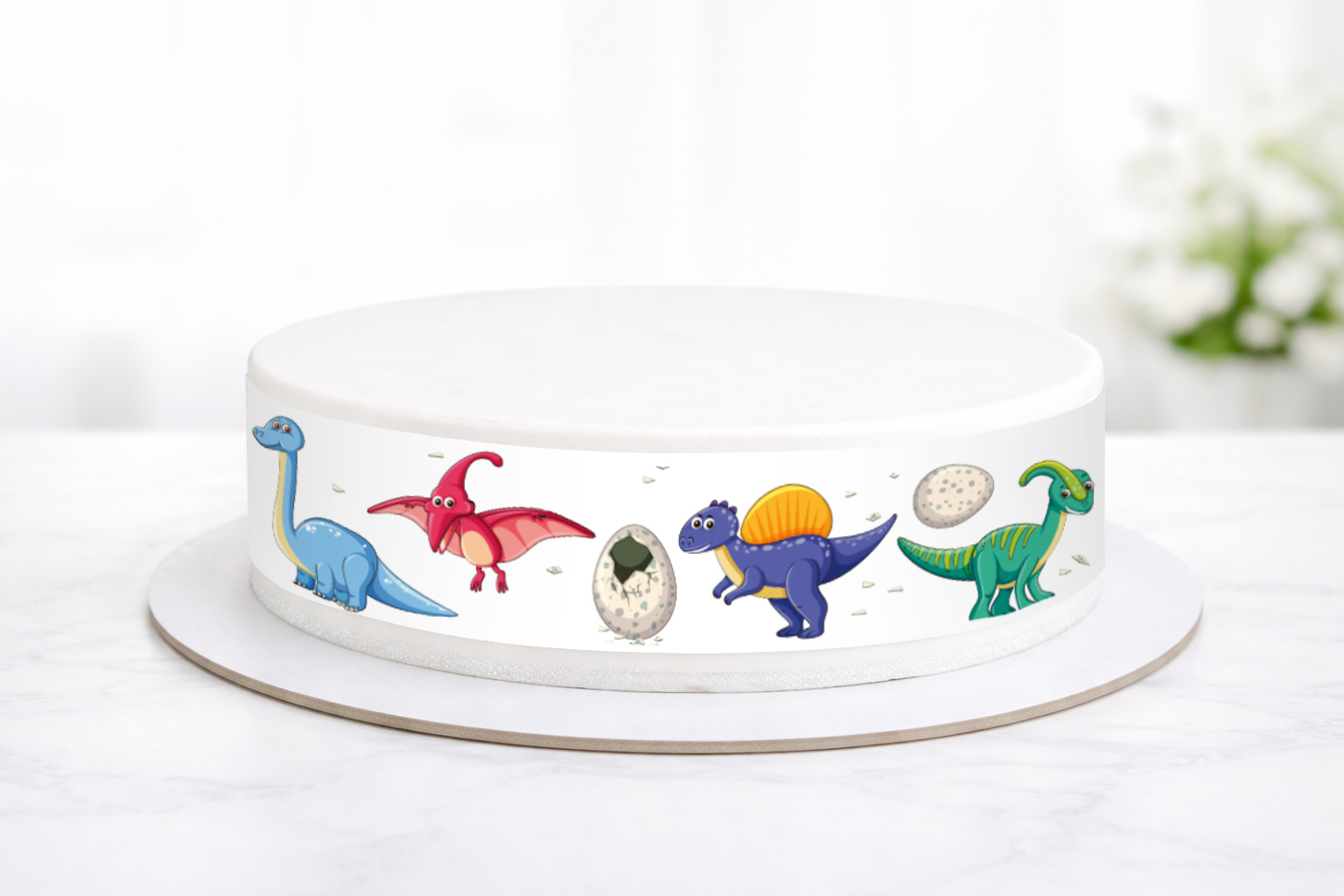 Dinosaurier Zuckerumrandung 3-teilig – Essbares Tortenband Dino Tortendeko (6,5 x 26 cm)