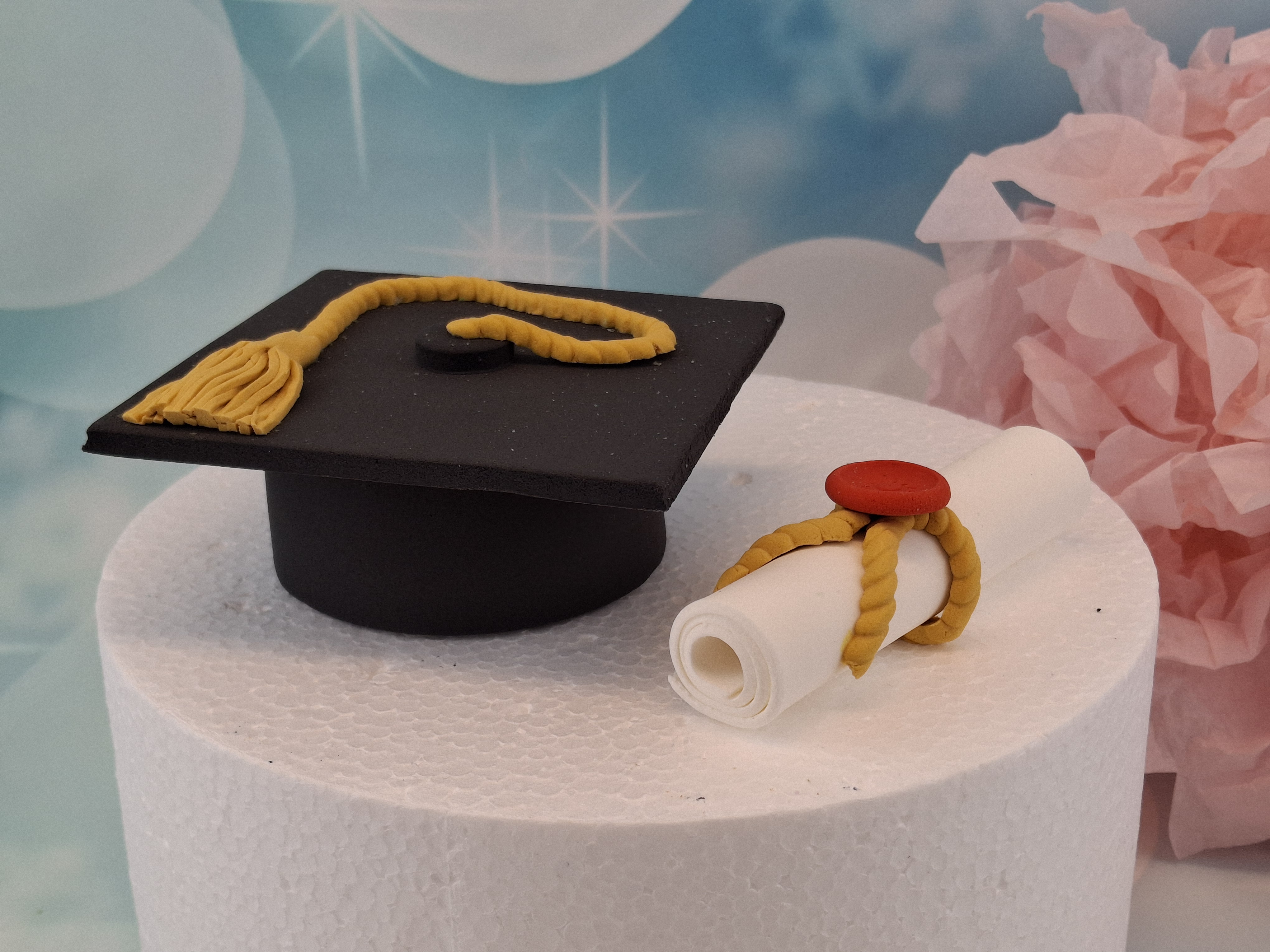 Tortentopper Set „Diplom & Hut“ – Handgemachte Deko für den Abschluss