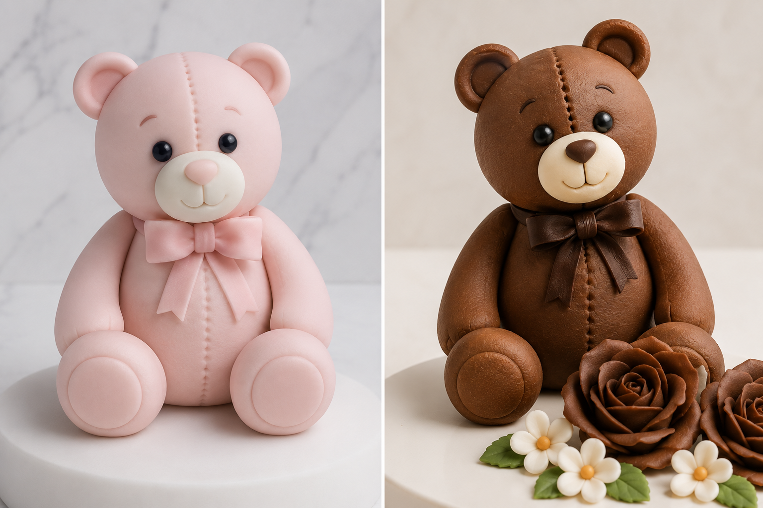 Süße Bärenfiguren modelliert aus Modellierschokolade und Fondant