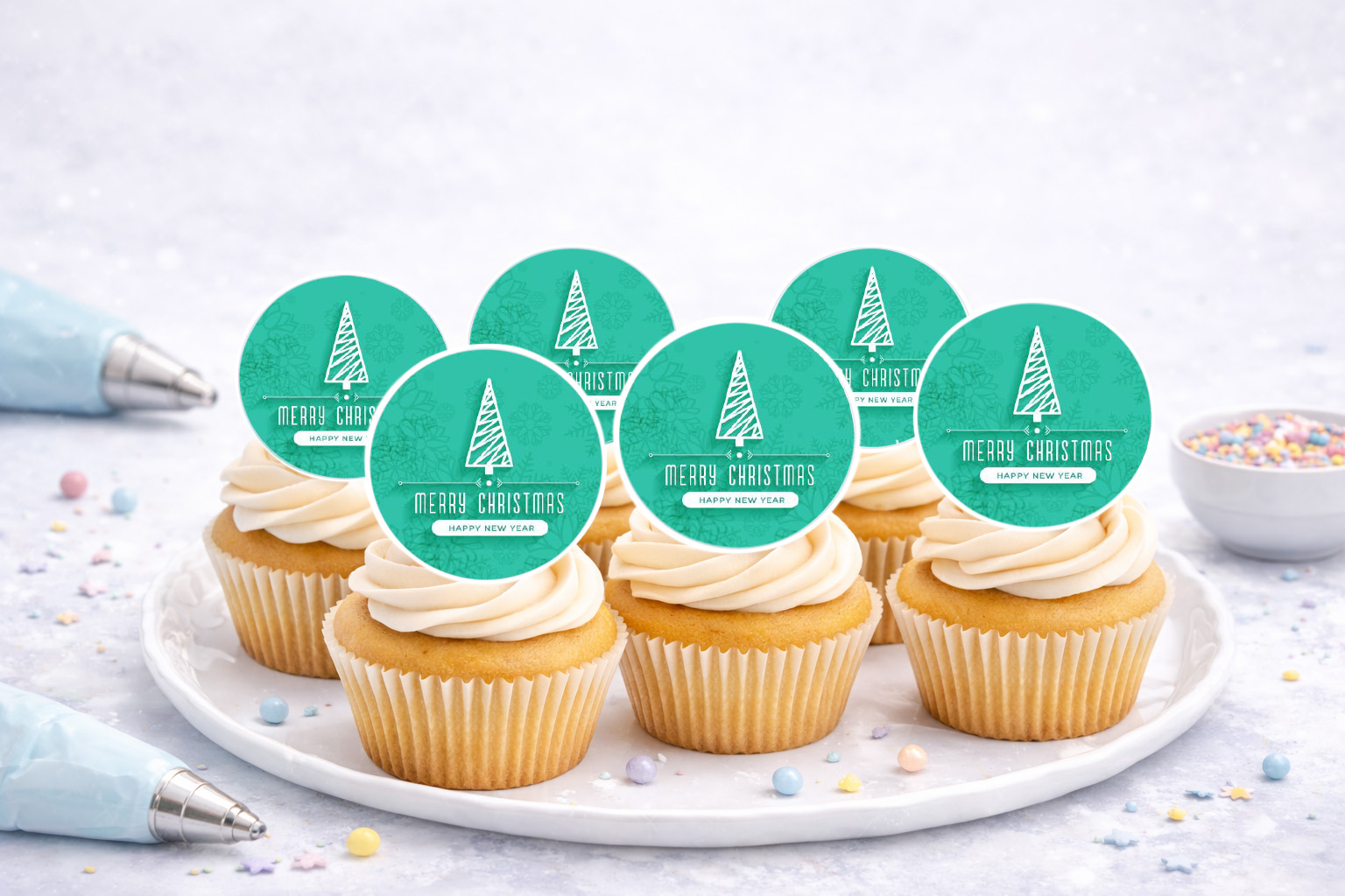 Essbare Muffinaufleger mit Weihnachtsmotiven für Cupcakes und Muffins