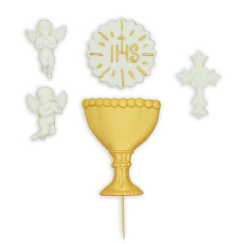 Zuckerdekoration zur Kommunion – Kelch, Kreuz & betende Engel
