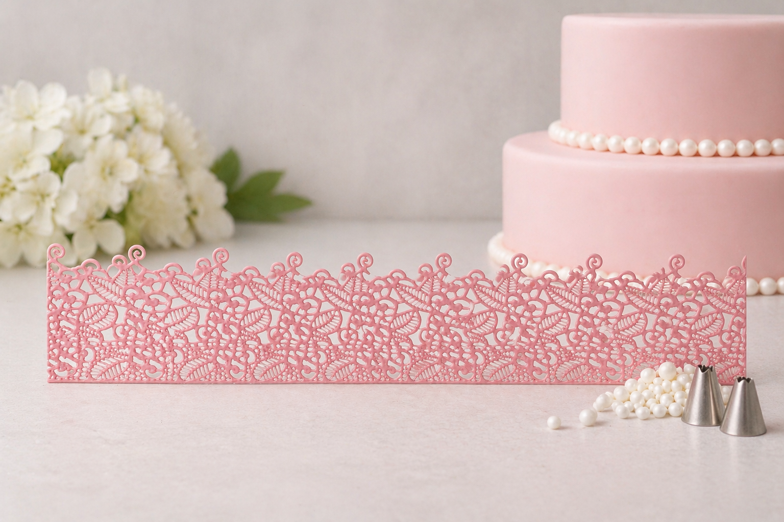 Essbare Spitze rosa / 3 Bahnen