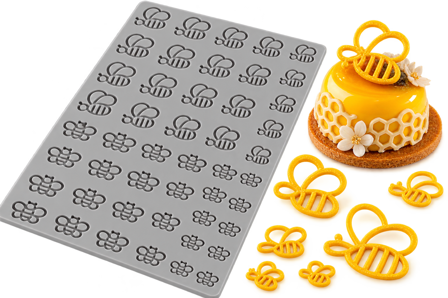 Silikonmatte für kreative Hippen & Schokoladendekore „Honey Bees“ – Pavoni Honey bees GG064