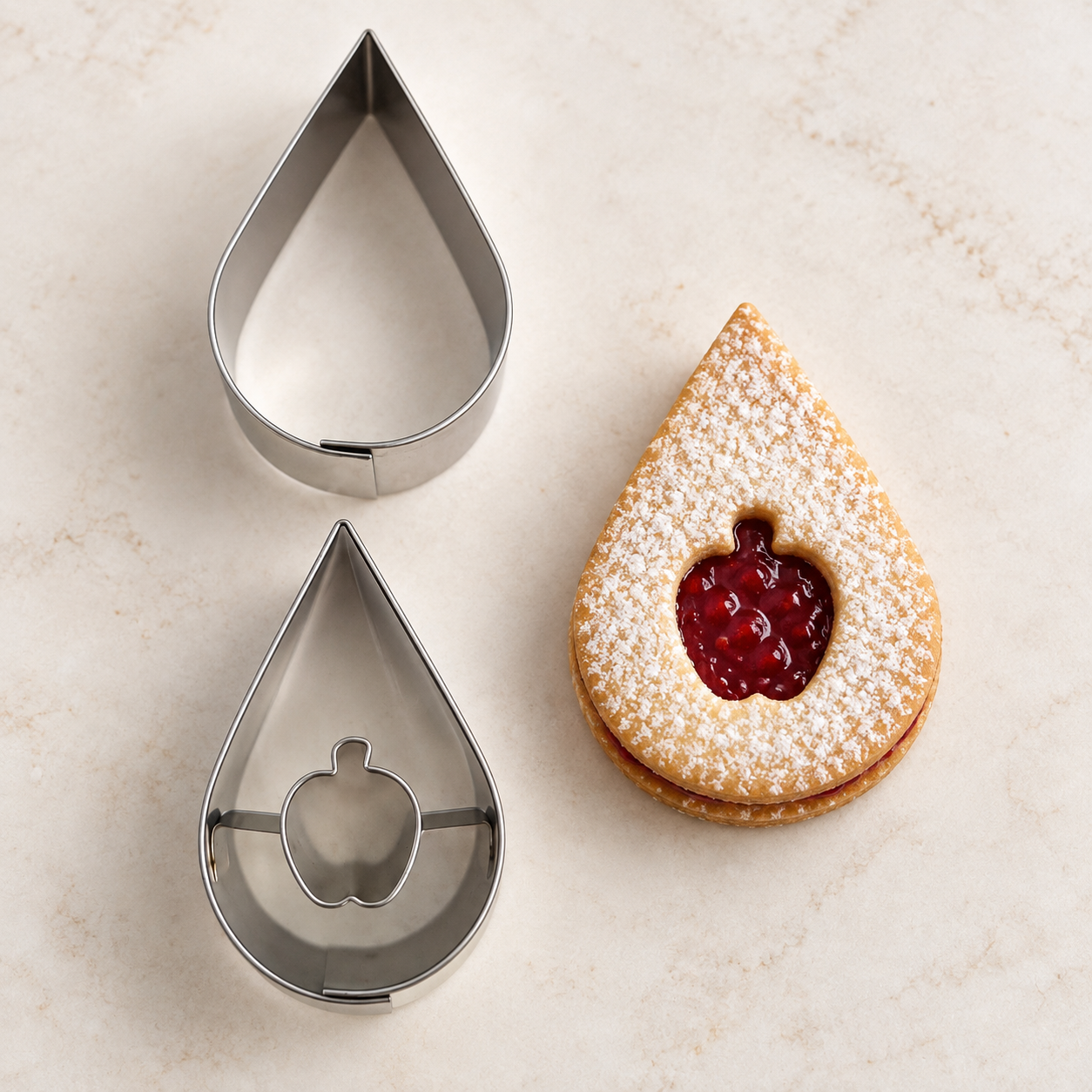 Linzer Ausstecher Tropfen mit Apfel – 2-teilig, 4,5 cm A31