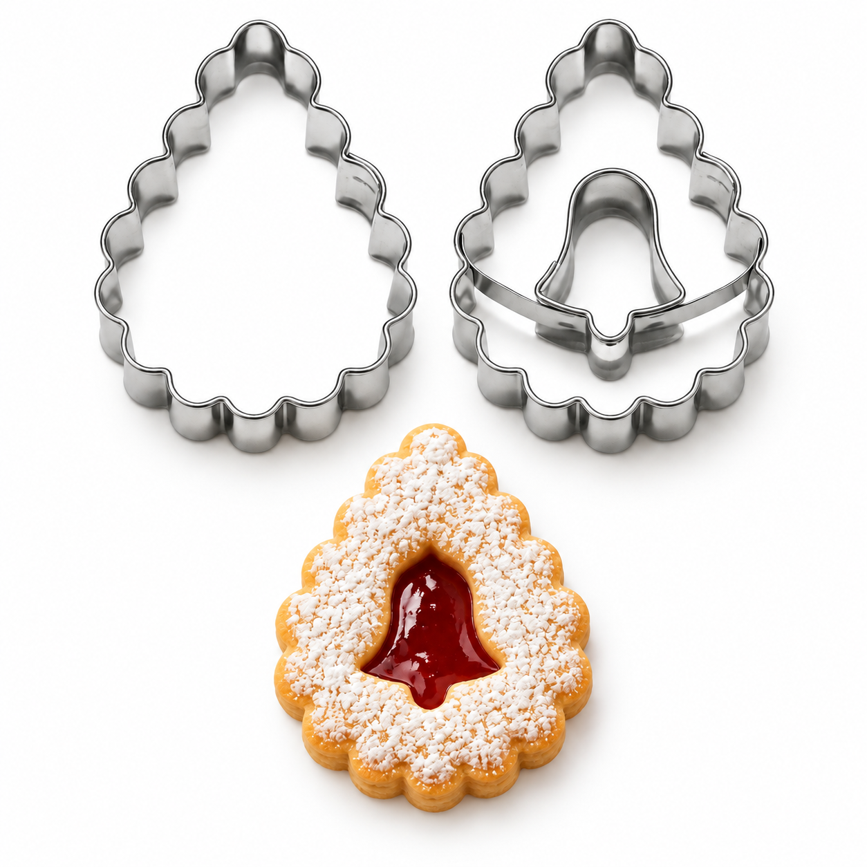 Linzer Ausstecher Tropfen mit Glocke gewellt 4 cm – 2-teilig B3