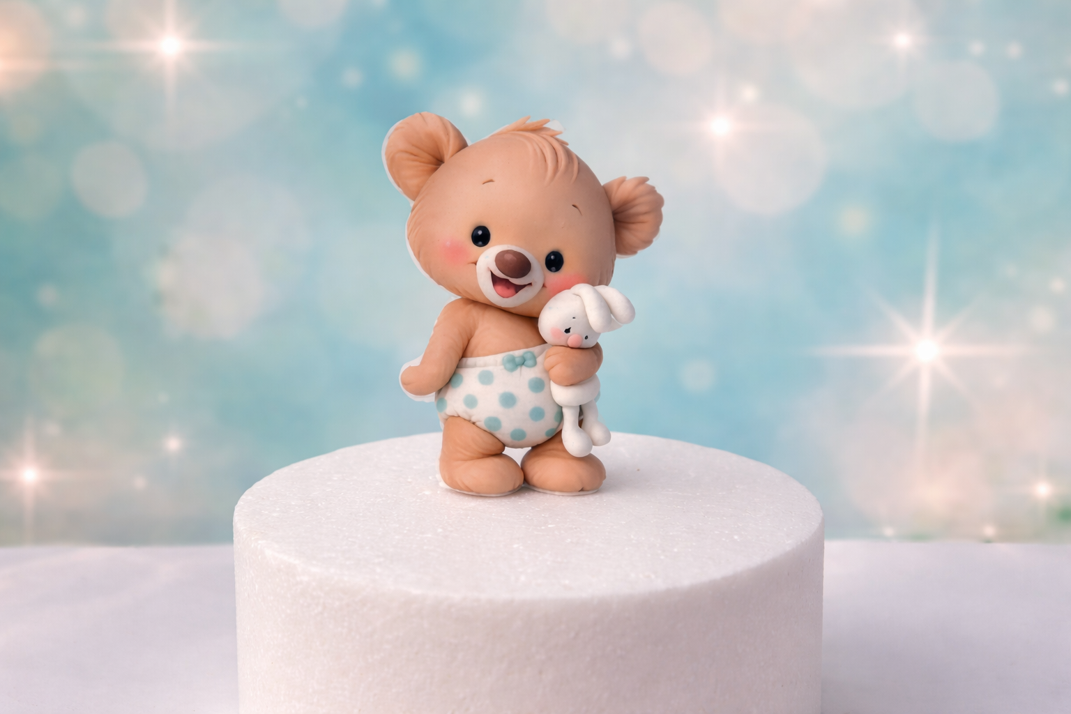 2D Tortenstecker Bärchen mit Hase aus Fondant handgemacht – Caketopper zum Reinstecken