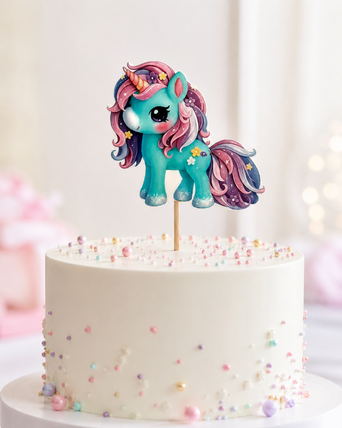 2D Fondant Caketopper Einhorn – Tortentopper zum Einstecken