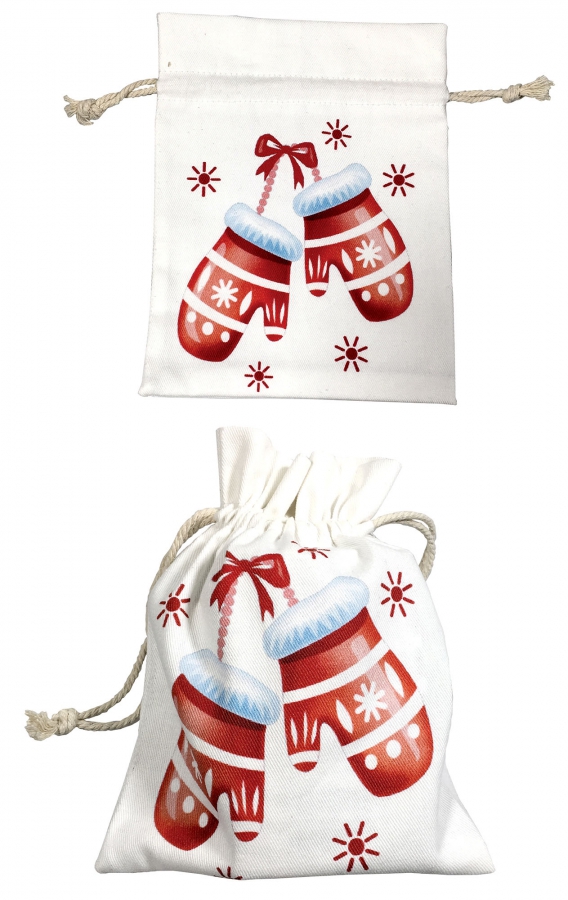 Baumwollsäckchen Weihnachten – 14 × 18 cm mit Kordelzug & Handschuh-Motiv