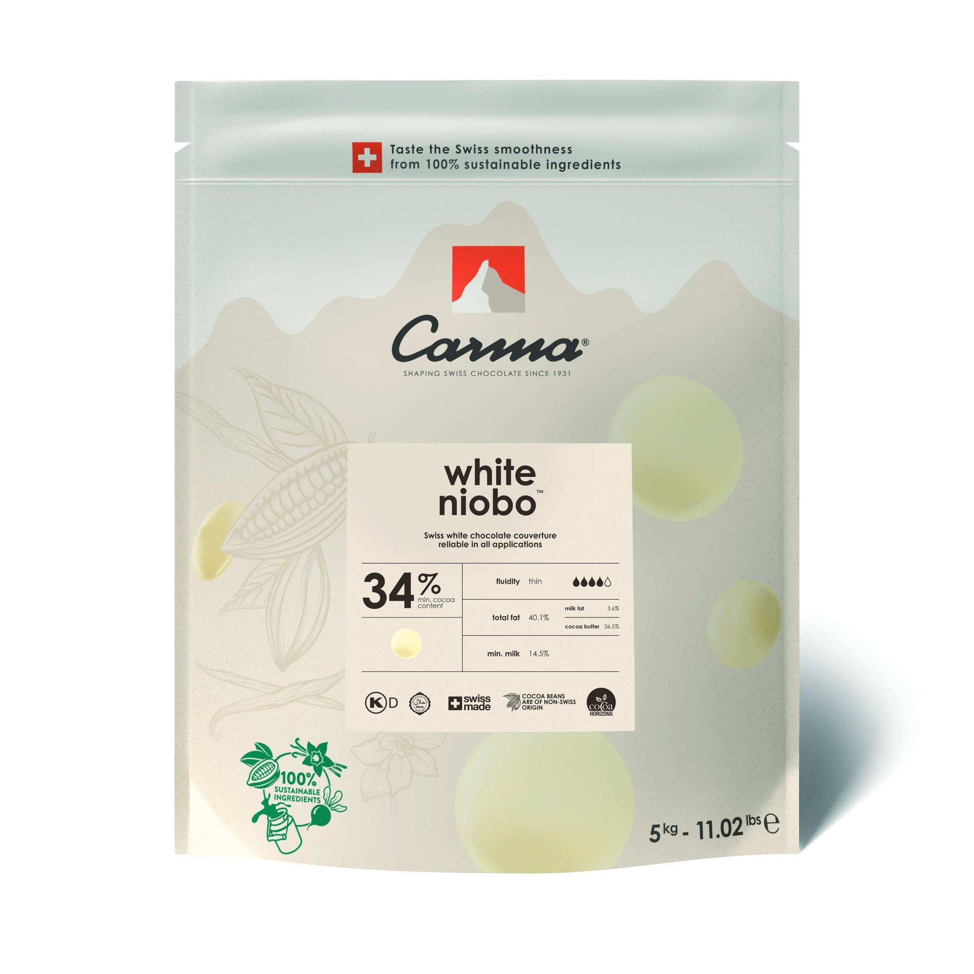 Carma white niobo 34 % – Kuvertüre, 5kg couverture