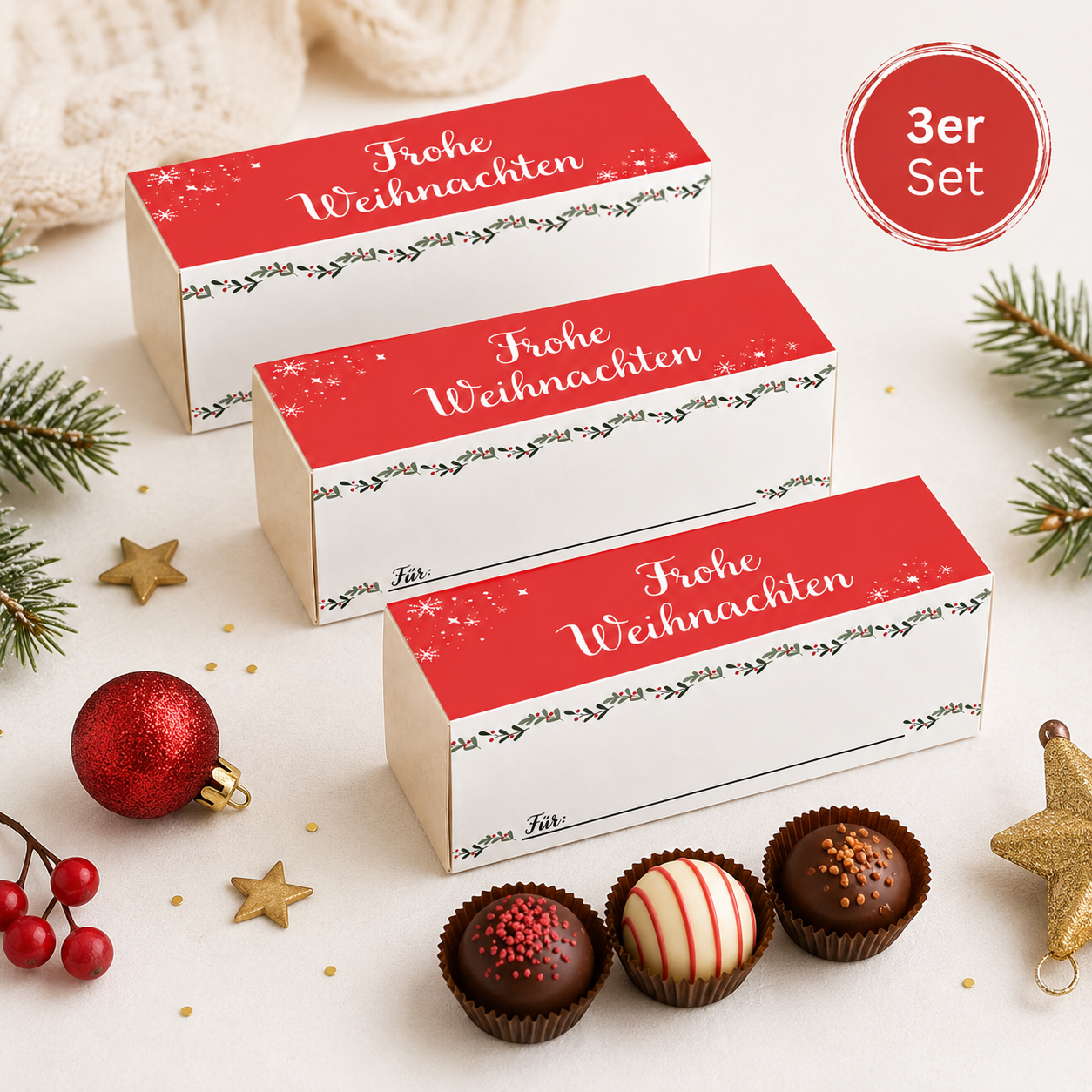Pralinenverpackung Frohe Weihnachten – Weihnachts-Geschenkbox für Pralinen - 3er Set