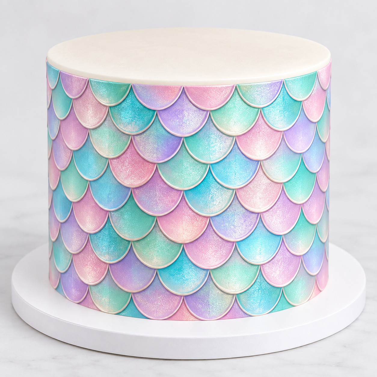 Deko Fondant Tortenband mit Meerjungfrauen-Schuppenmuster in Pastellfarben