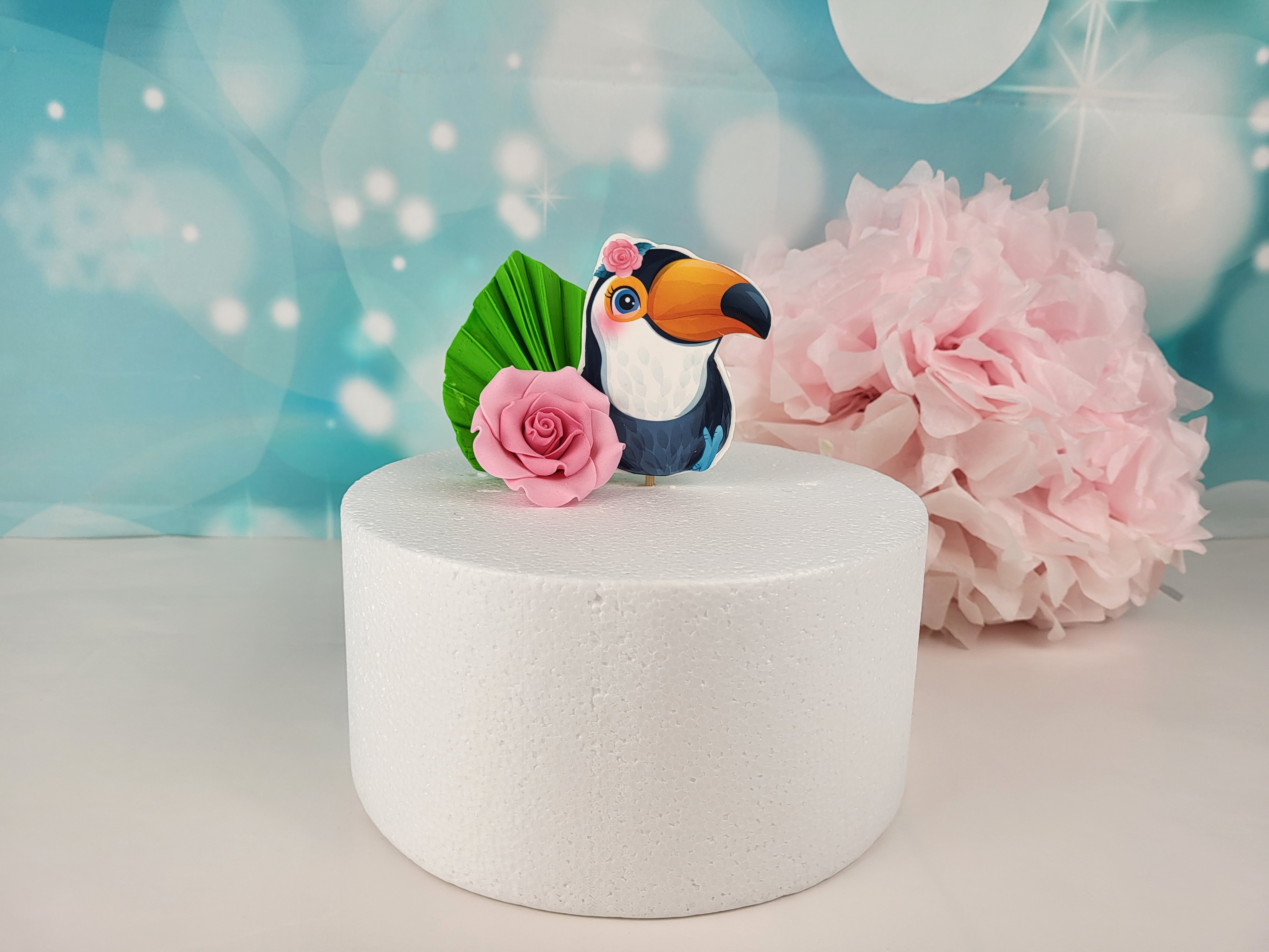 Cake Topper Tukan mit Blatt und Rose