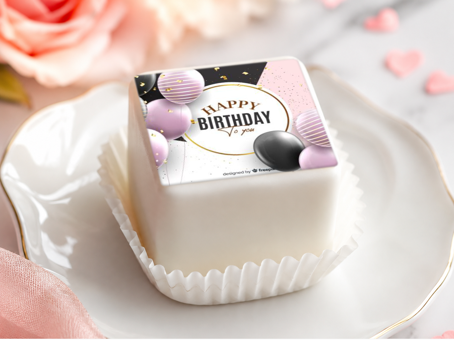 Petit Four Aufleger Geburtstag – 20 essbare Aufleger 4 × 4 cm