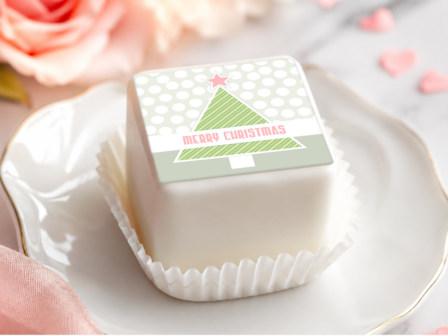 35 Keksaufleger „Merry Christmas“ 3 × 3 cm – essbare Weihnachtsdeko